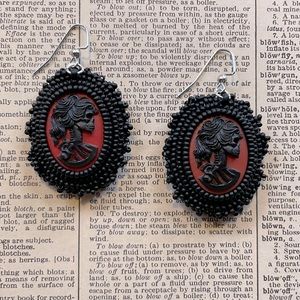 Black and Red Lolita Cameo Beaded Earrings